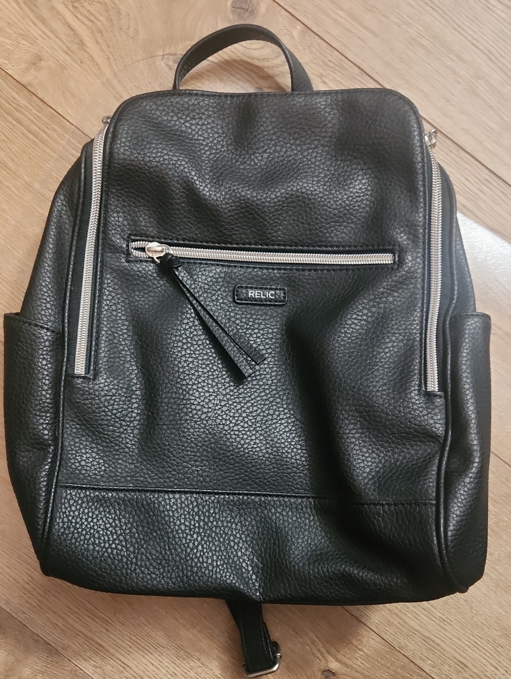 Relic Black Pebbled Faux-Leather Backpack with Silver Zippers - Picture 1 of 7
